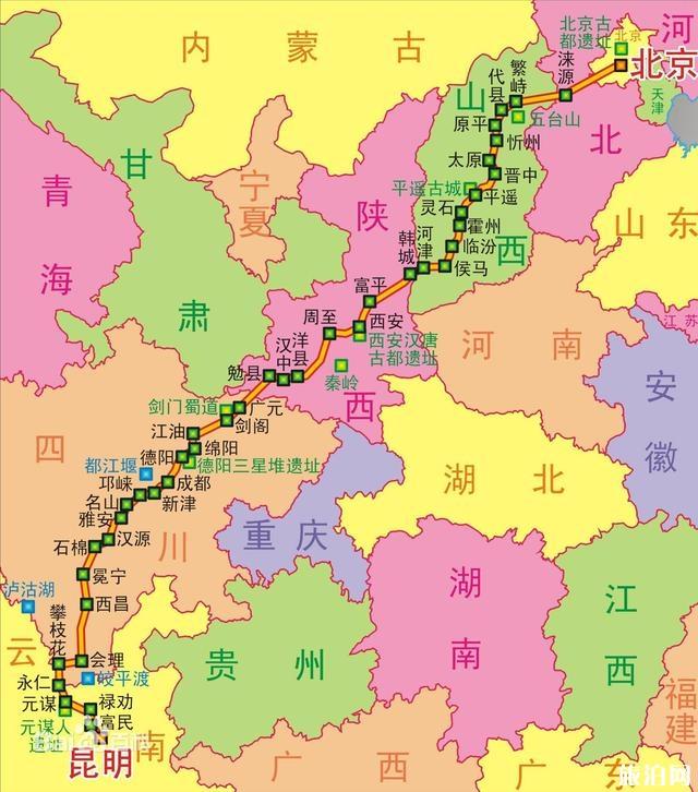 108国道起点跟终点，经过哪些城市附地图