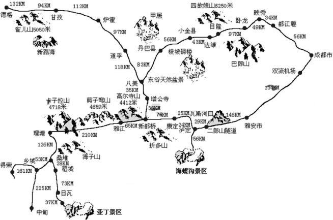 川西环线自驾游最佳路线图