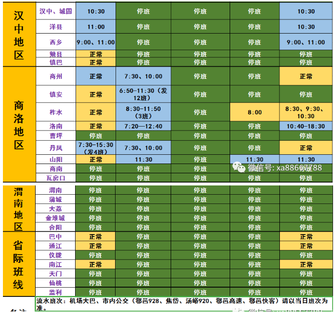 2021西安客运站春节时刻表