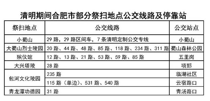 2021合肥清明节扫墓公交专线运行时间及站点信息