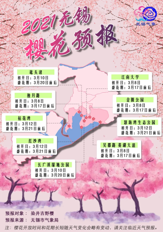 2021无锡樱花花期预报 无锡樱花什么时候开花